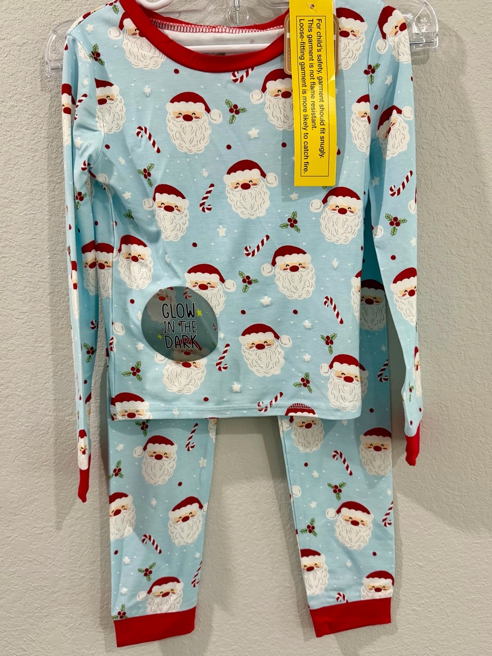 Mud Pie Light Blue Red Santa Candy Canes Glow-in-the-Dark Bamboo Pajama Set 5T